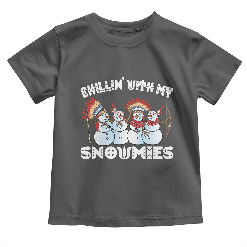 Funny Christmas Native American Toddler T Shirt Chillin' With My Snowmies Snowman Tribes TS11 Dark Heather Print Your Wear