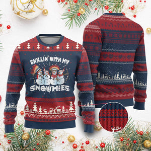 Funny Xmas Native American Ugly Christmas Sweater Chillin' With My Snowmies Snowman Tribes TS11 Burgundy Print Your Wear