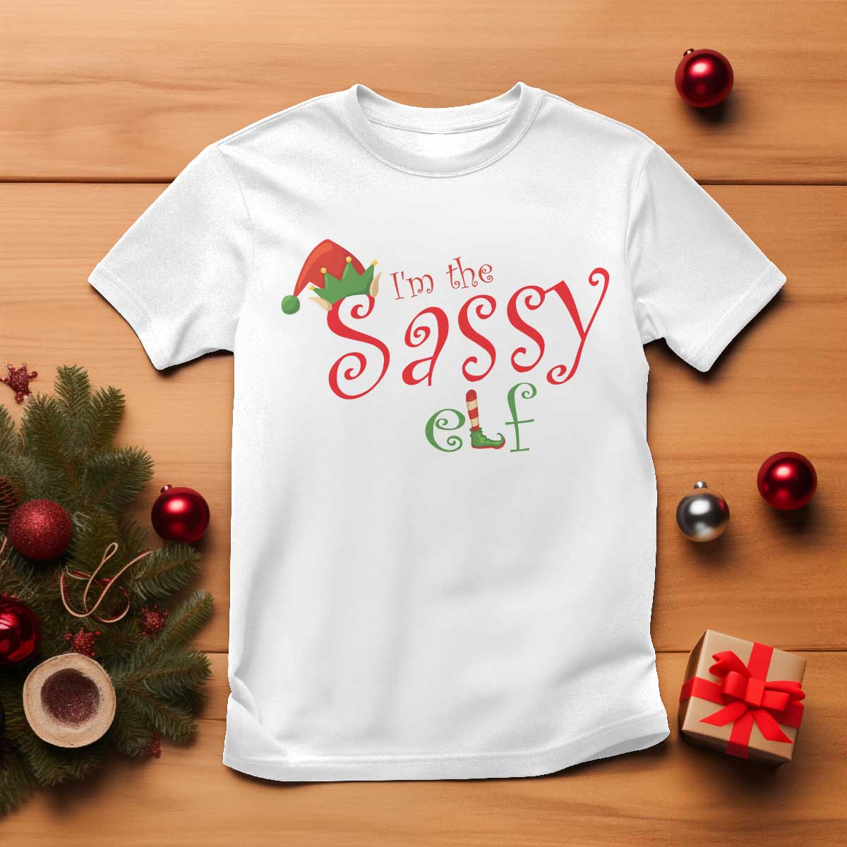 Funny Christmas Elf T Shirt I'm The Sassy Elf Family Matching TS11 White Print Your Wear