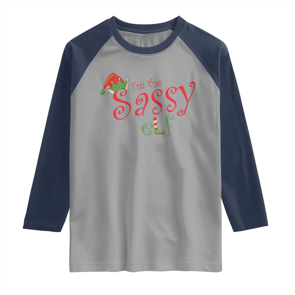 Funny Christmas Elf Raglan Shirt I'm The Sassy Elf Family Matching TS11 Sport Gray Navy Print Your Wear