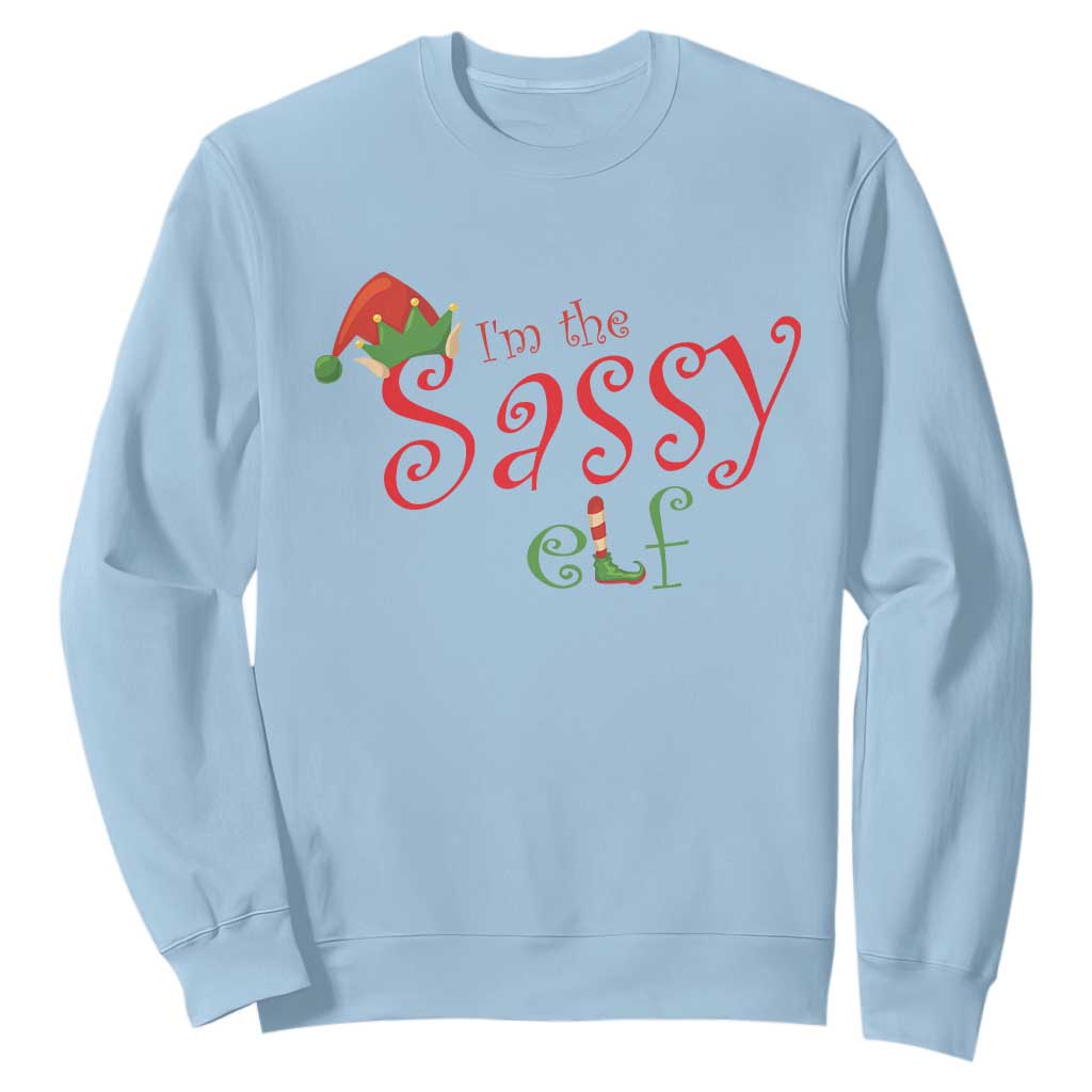 Funny Christmas Elf Sweatshirt I'm The Sassy Elf Family Matching TS11 Light Blue Print Your Wear
