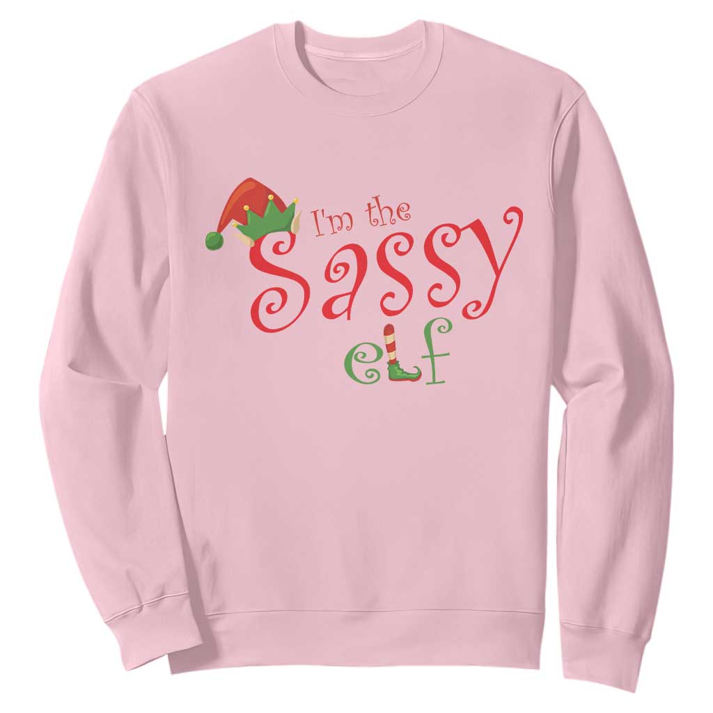 Funny Christmas Elf Sweatshirt I'm The Sassy Elf Family Matching TS11 Light Pink Print Your Wear