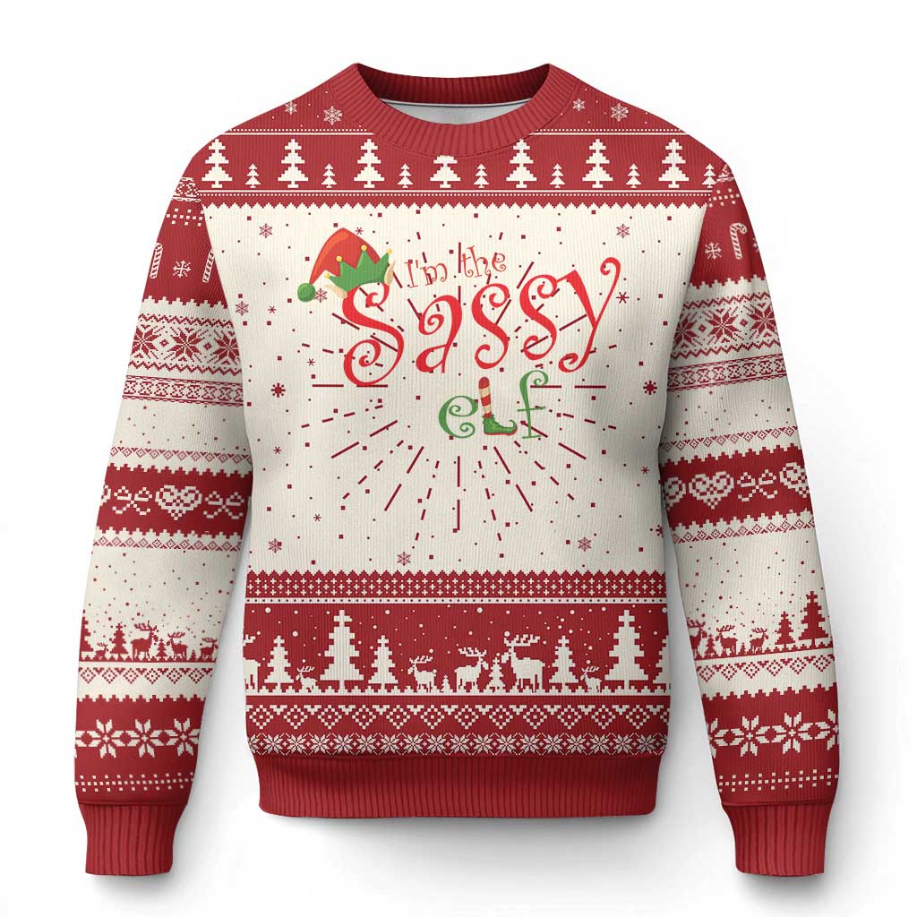 Funny Xmas Elf Ugly Christmas Sweater I'm The Sassy Elf Family Matching TS11 Red Print Your Wear