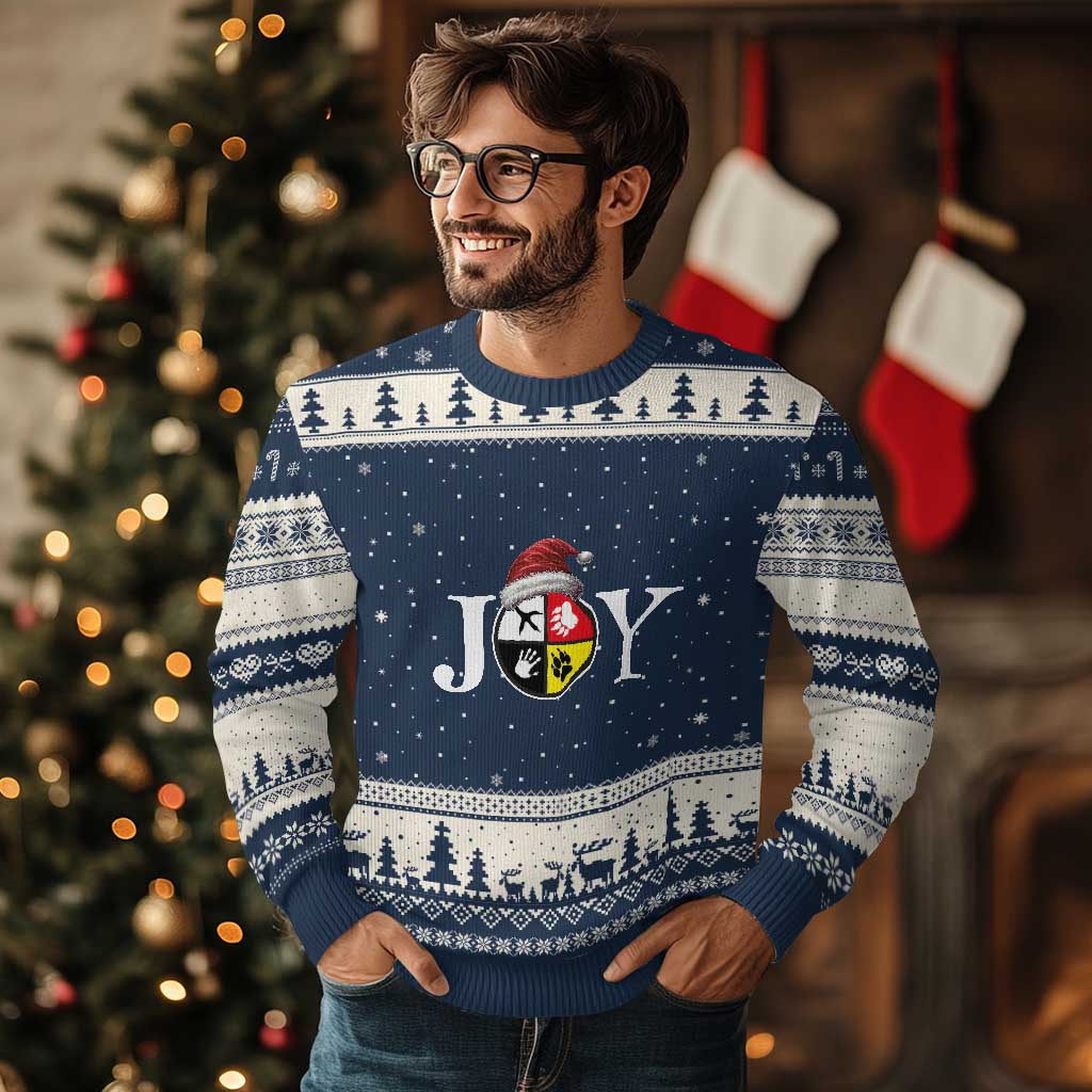 Xmas Native American Joy Medicine Wheel Santa Hat Ugly Christmas Sweater TS11 Navy Beige Print Your Wear