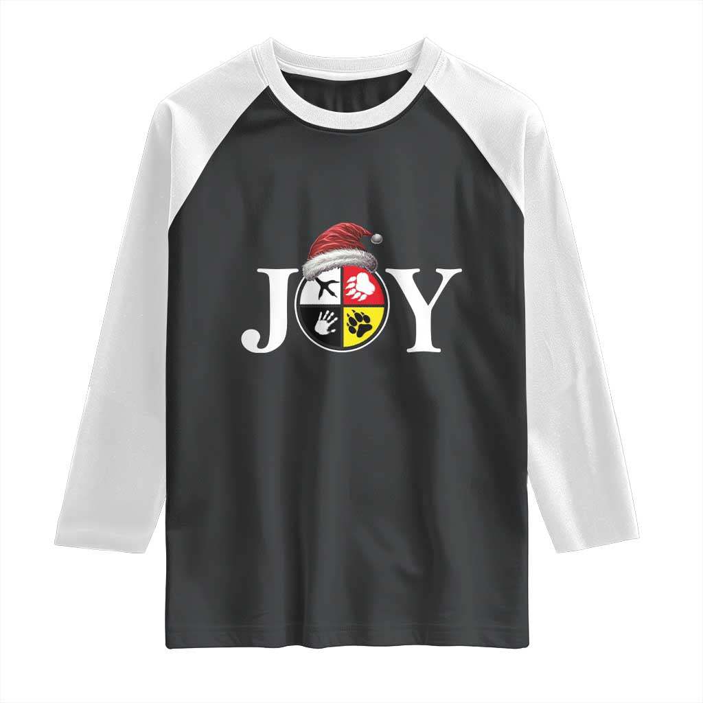 Christmas Native American Joy Medicine Wheel Santa Hat Raglan Shirt TS11 Black White Print Your Wear