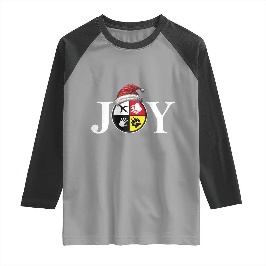 Christmas Native American Joy Medicine Wheel Santa Hat Raglan Shirt TS11 Sport Gray Black Print Your Wear