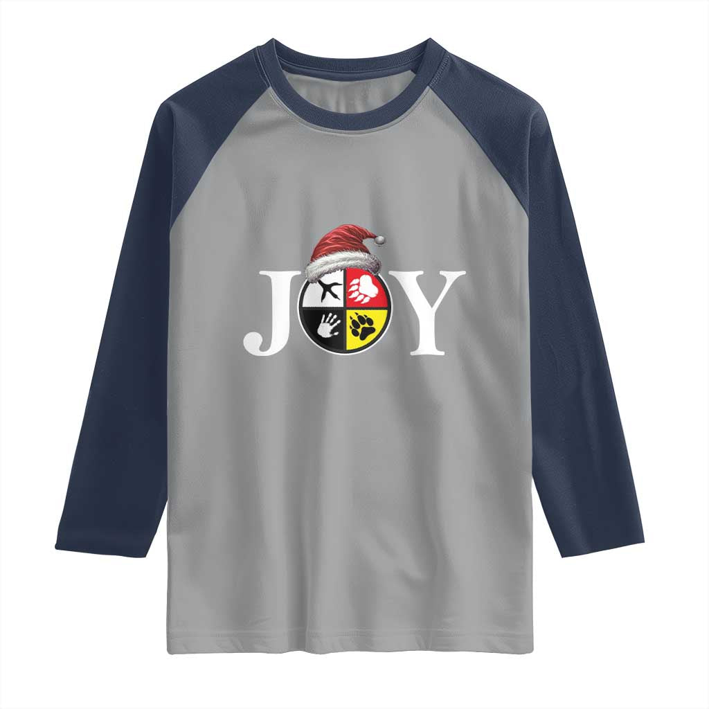 Christmas Native American Joy Medicine Wheel Santa Hat Raglan Shirt TS11 Sport Gray Navy Print Your Wear