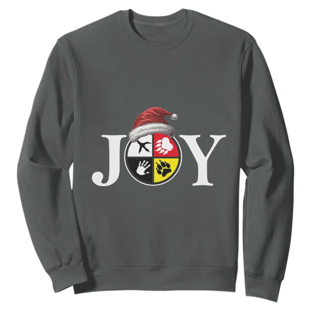 Christmas Native American Joy Medicine Wheel Santa Hat Sweatshirt TS11 Dark Heather Print Your Wear