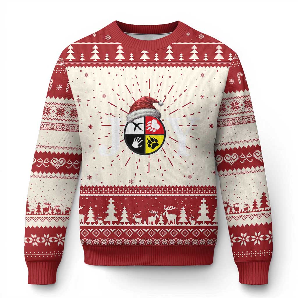 Xmas Native American Joy Medicine Wheel Santa Hat Ugly Christmas Sweater TS11 Red Print Your Wear