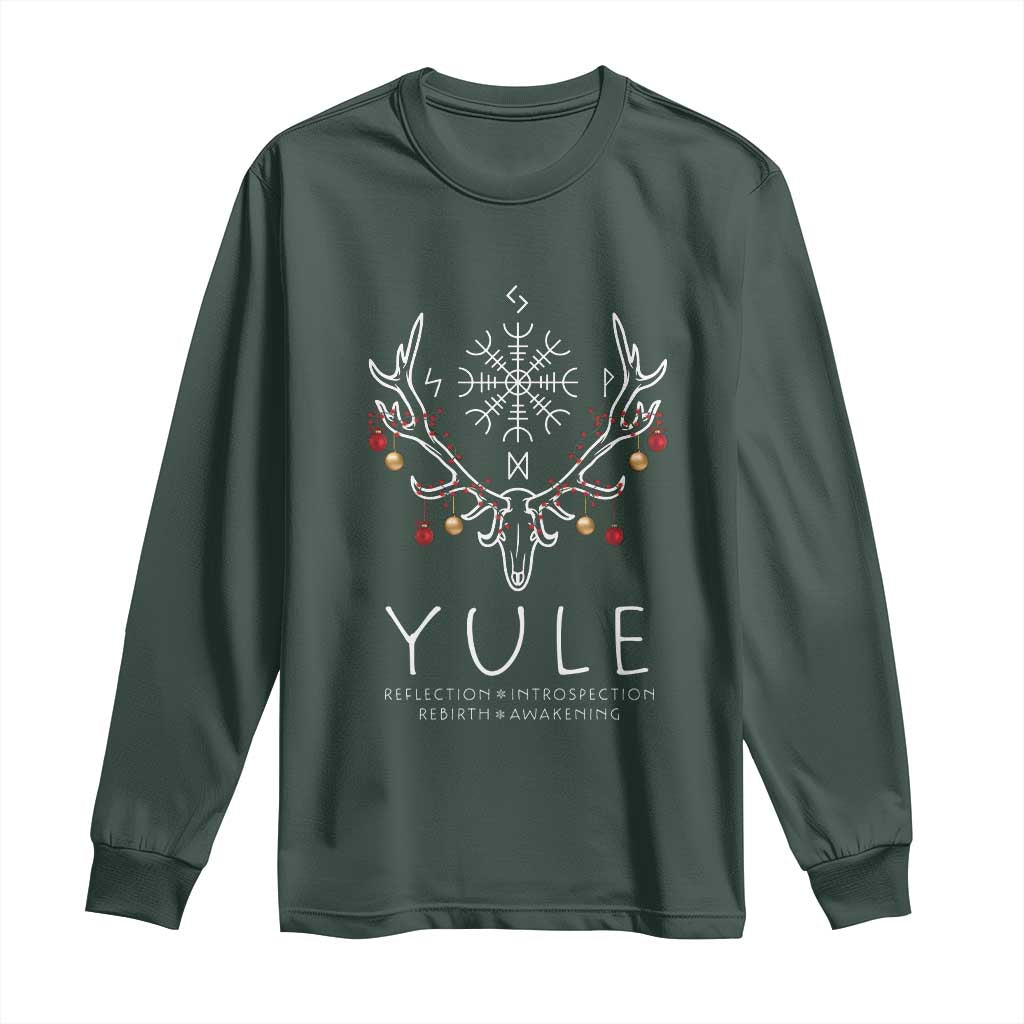 Yule Pagan Long Sleeve Shirt Reflection Introspection Rebirth Awakening Vegvsir Symbol TS11 Dark Forest Green Print Your Wear