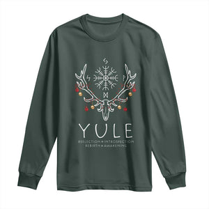 Yule Pagan Long Sleeve Shirt Reflection Introspection Rebirth Awakening Vegvsir Symbol TS11 Dark Forest Green Print Your Wear