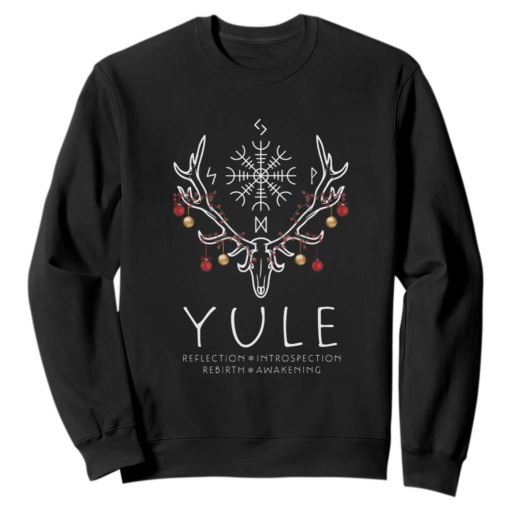 Yule Pagan Sweatshirt Reflection Introspection Rebirth Awakening Vegvsir Symbol TS11 Black Print Your Wear