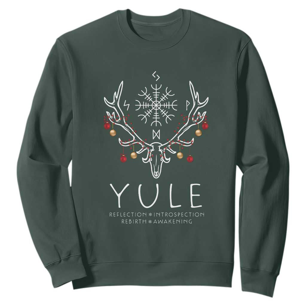 Yule Pagan Sweatshirt Reflection Introspection Rebirth Awakening Vegvsir Symbol TS11 Dark Forest Green Print Your Wear