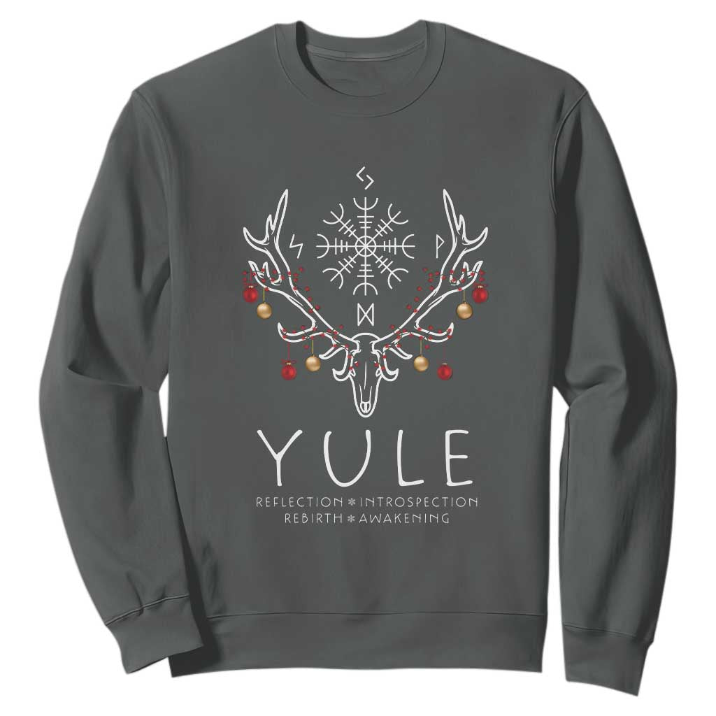 Yule Pagan Sweatshirt Reflection Introspection Rebirth Awakening Vegvsir Symbol TS11 Dark Heather Print Your Wear