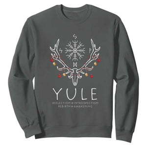 Yule Pagan Sweatshirt Reflection Introspection Rebirth Awakening Vegvsir Symbol TS11 Dark Heather Print Your Wear