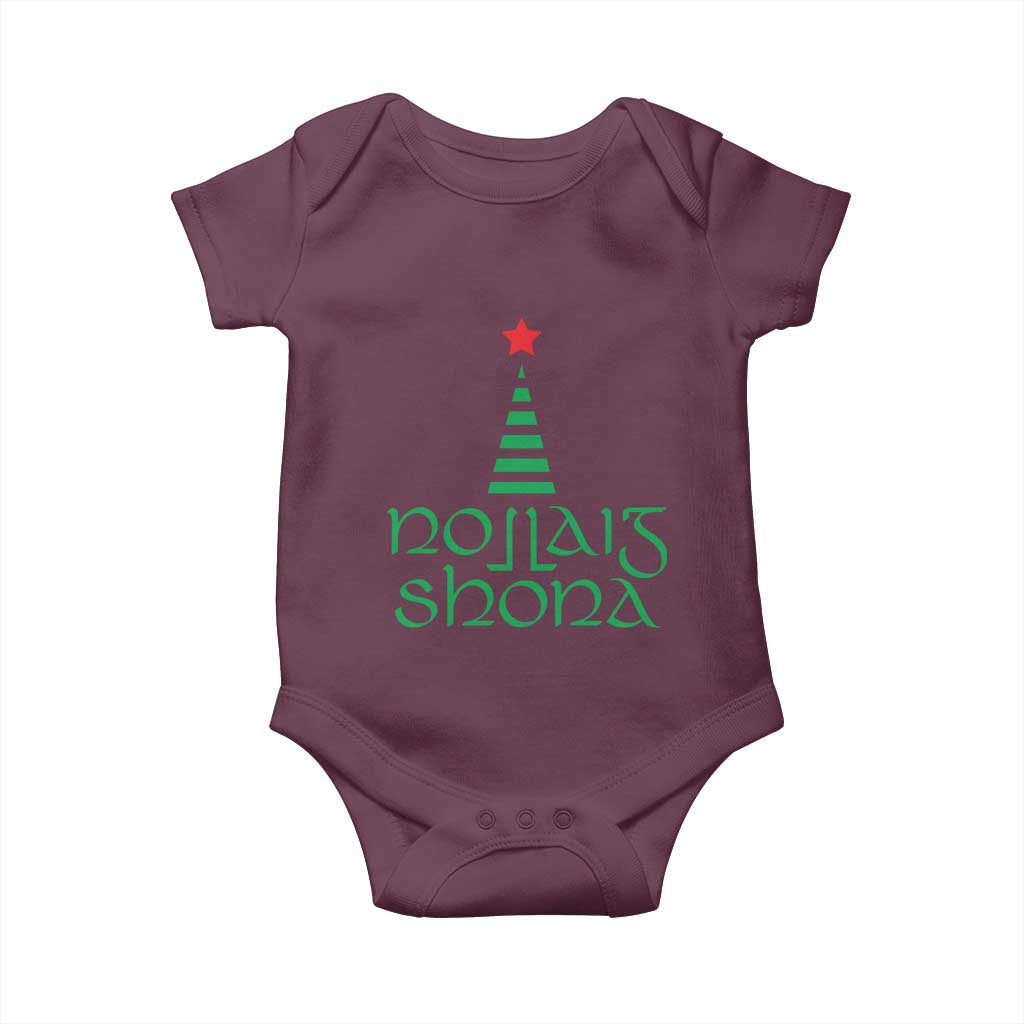 Funny Irish Gaelic Christmas Nollaig Shona Baby Onesie Xmas Tree TS11 Maroon Print Your Wear
