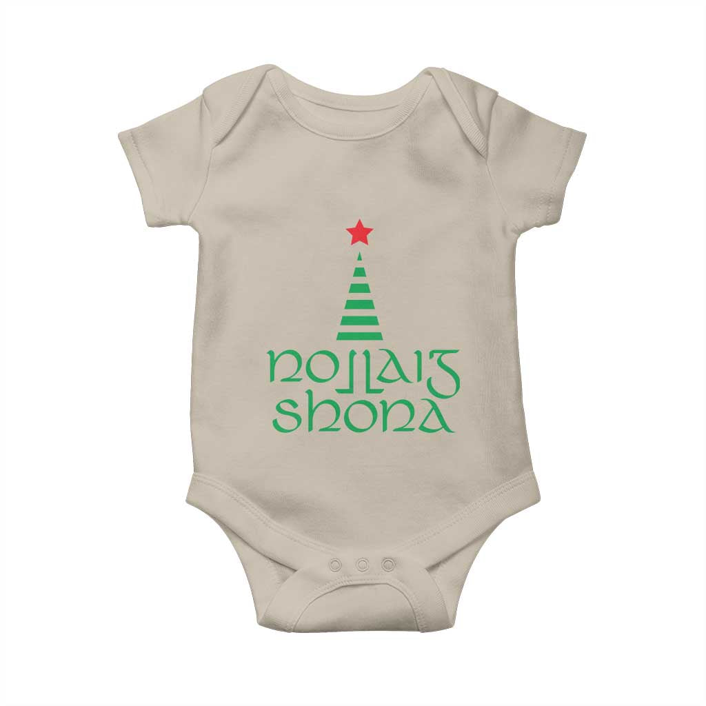 Funny Irish Gaelic Christmas Nollaig Shona Baby Onesie Xmas Tree TS11 Sand Print Your Wear