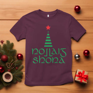 Funny Irish Gaelic Christmas Nollaig Shona T Shirt Xmas Tree TS11 Maroon Print Your Wear