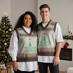 Funny Irish Gaelic Xmas Nollaig Shona V-Neck Knit Sweater Vest Xmas Tree TS11 Mocha Mousse Print Your Wear