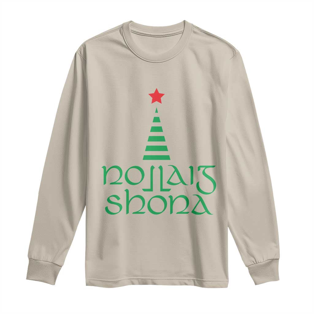 Funny Irish Gaelic Christmas Nollaig Shona Long Sleeve Shirt Xmas Tree TS11 Sand Print Your Wear
