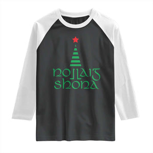 Funny Irish Gaelic Christmas Nollaig Shona Raglan Shirt Xmas Tree TS11 Black White Print Your Wear