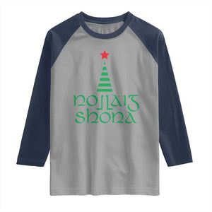 Funny Irish Gaelic Christmas Nollaig Shona Raglan Shirt Xmas Tree TS11 Sport Gray Navy Print Your Wear