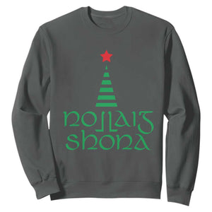 Funny Irish Gaelic Christmas Nollaig Shona Sweatshirt Xmas Tree TS11 Dark Heather Print Your Wear