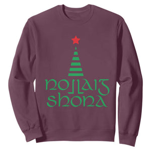 Funny Irish Gaelic Christmas Nollaig Shona Sweatshirt Xmas Tree TS11 Maroon Print Your Wear