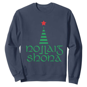 Funny Irish Gaelic Christmas Nollaig Shona Sweatshirt Xmas Tree TS11 Navy Print Your Wear