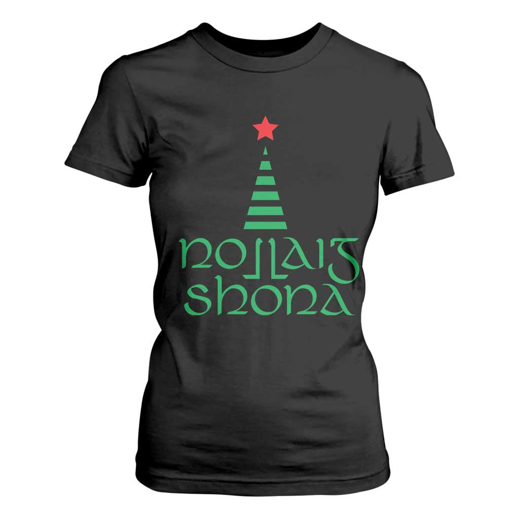 Funny Irish Gaelic Christmas Nollaig Shona T Shirt For Women Xmas Tree TS11 Black Print Your Wear