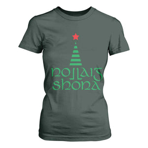 Funny Irish Gaelic Christmas Nollaig Shona T Shirt For Women Xmas Tree TS11 Dark Forest Green Print Your Wear