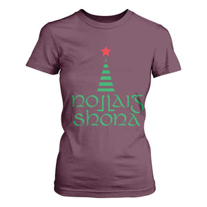 Funny Irish Gaelic Christmas Nollaig Shona T Shirt For Women Xmas Tree TS11 Maroon Print Your Wear
