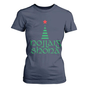 Funny Irish Gaelic Christmas Nollaig Shona T Shirt For Women Xmas Tree TS11 Navy Print Your Wear