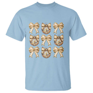 Coquette Happy New Year 2025 Gold Bow T Shirt TS11 Light Blue Print Your Wear