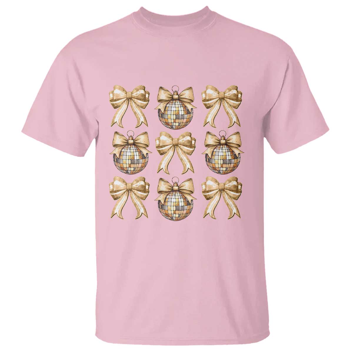 Coquette Happy New Year 2025 Gold Bow T Shirt TS11 Light Pink Print Your Wear
