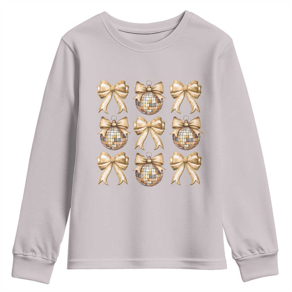 Coquette Happy New Year 2025 Gold Bow Youth Sweatshirt TS11 Ice Gray Print Your Wear