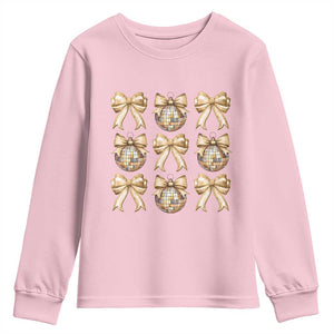 Coquette Happy New Year 2025 Gold Bow Youth Sweatshirt TS11 Light Pink Print Your Wear