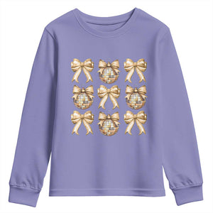 Coquette Happy New Year 2025 Gold Bow Youth Sweatshirt TS11 Violet Print Your Wear