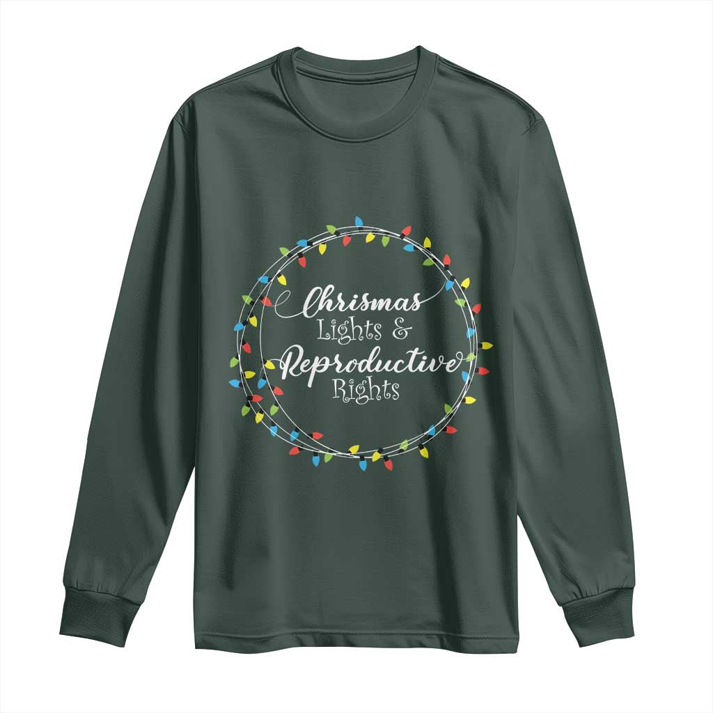 Funny Christmas Lights And Reproductive Rights Long Sleeve Shirt Led Light TS11 Dark Forest Green Print Your Wear
