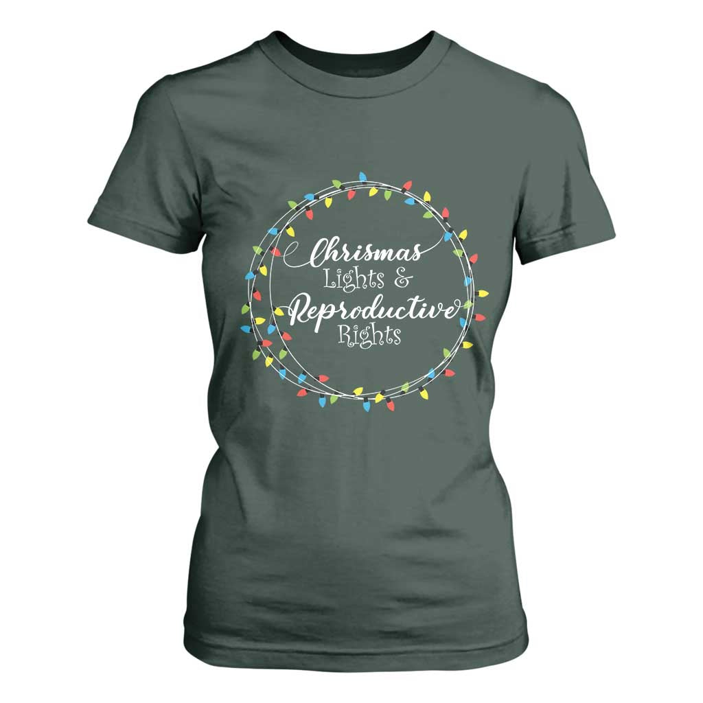 Funny Christmas Lights And Reproductive Rights T Shirt For Women Led Light TS11 Dark Forest Green Print Your Wear