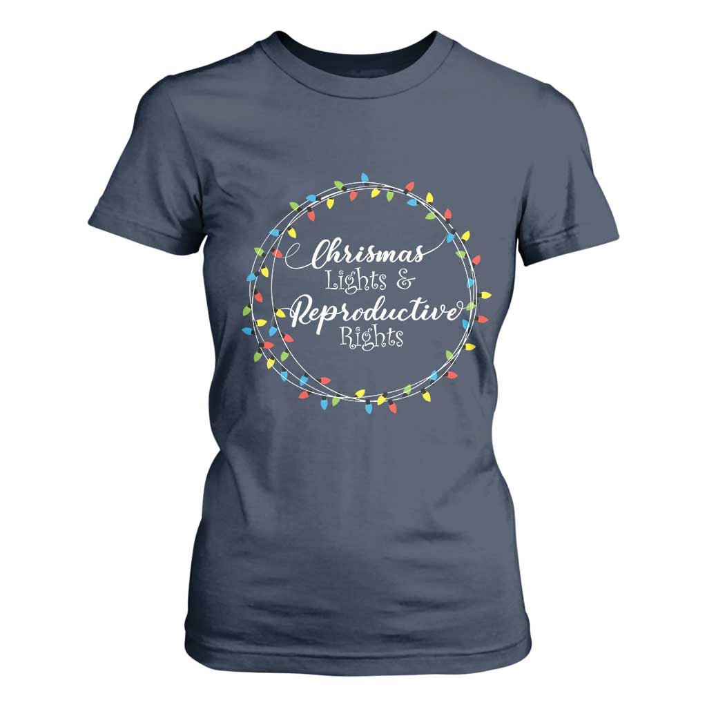 Funny Christmas Lights And Reproductive Rights T Shirt For Women Led Light TS11 Navy Print Your Wear