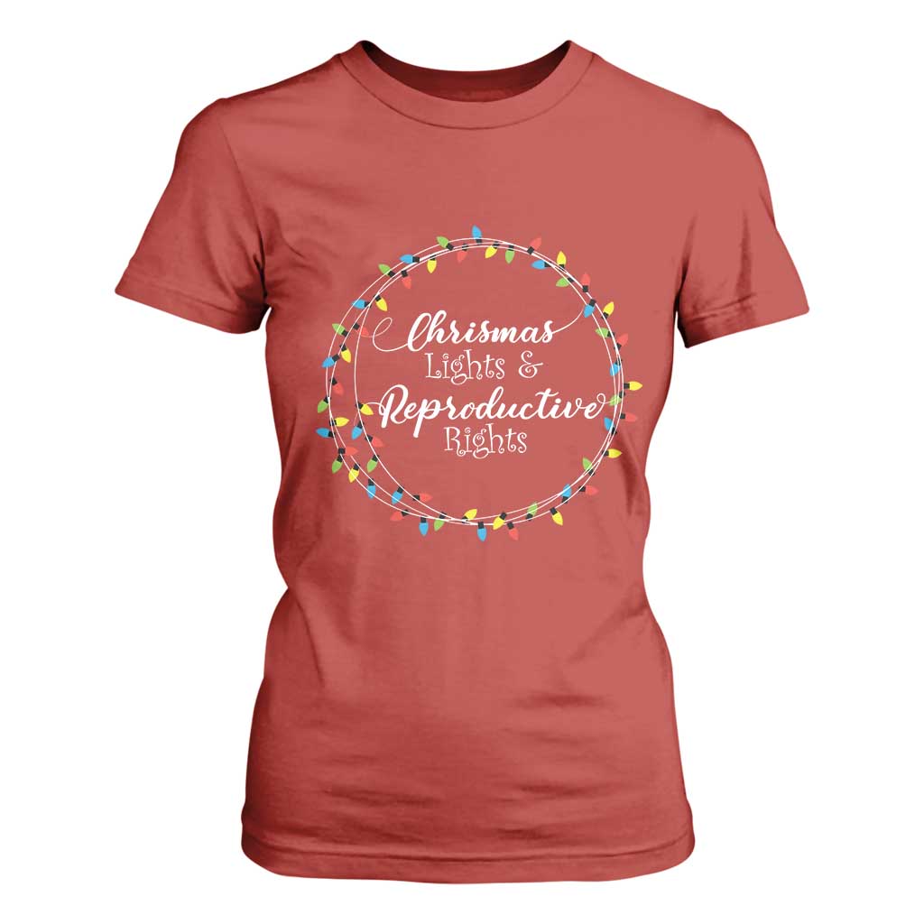 Funny Christmas Lights And Reproductive Rights T Shirt For Women Led Light TS11 Red Print Your Wear