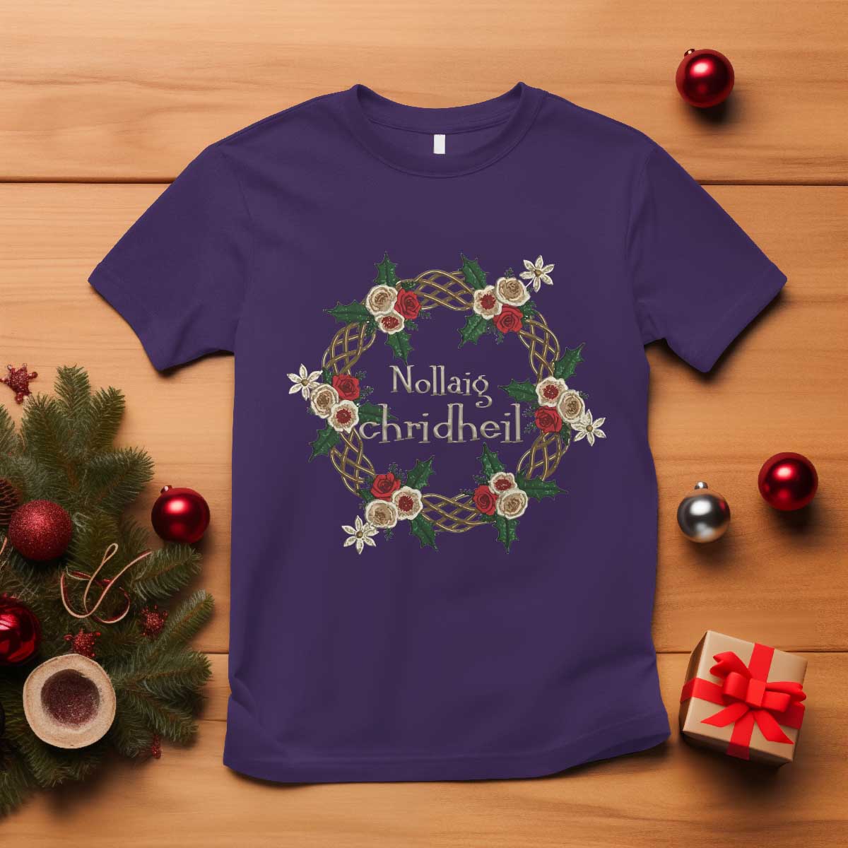 Scottish Celtic Christmas Nollaig Chridheil T Shirt Xmas Wreath TS11 Purple Print Your Wear