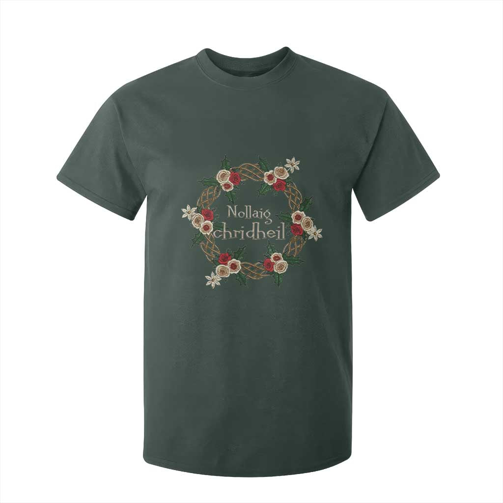 Scottish Celtic Christmas Nollaig Chridheil T Shirt For Kid Xmas Wreath TS11 Dark Forest Green Print Your Wear