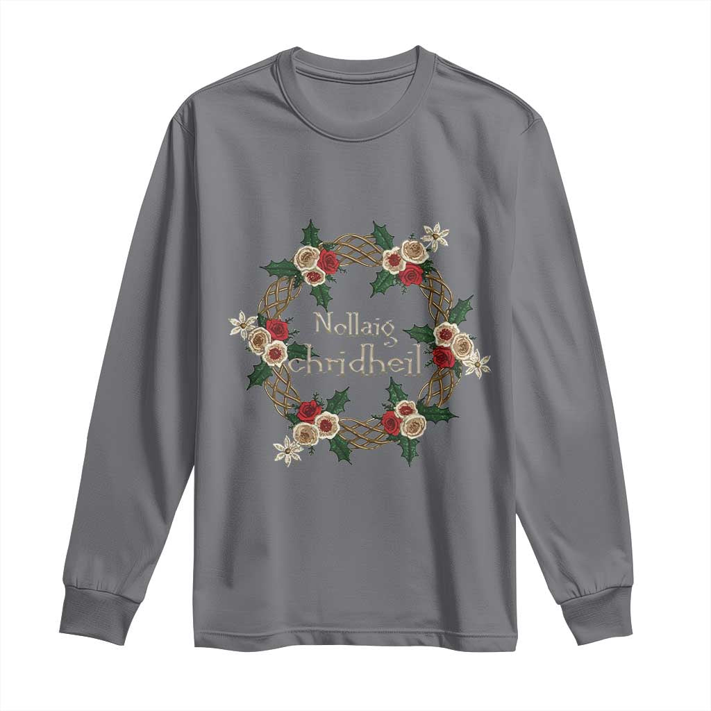 Scottish Celtic Christmas Nollaig Chridheil Long Sleeve Shirt Xmas Wreath TS11 Charcoal Print Your Wear