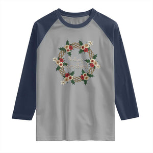 Scottish Celtic Christmas Nollaig Chridheil Raglan Shirt Xmas Wreath TS11 Sport Gray Navy Print Your Wear