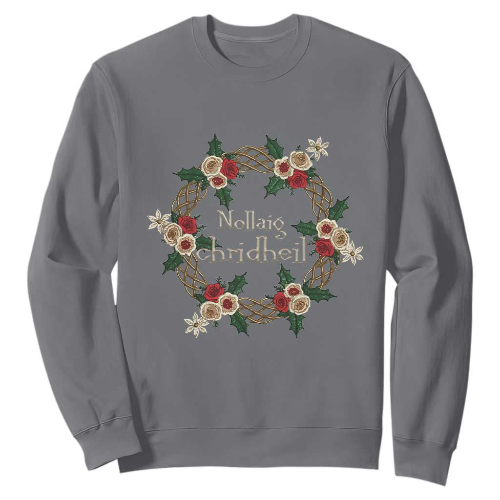 Scottish Celtic Christmas Nollaig Chridheil Sweatshirt Xmas Wreath TS11 Charcoal Print Your Wear
