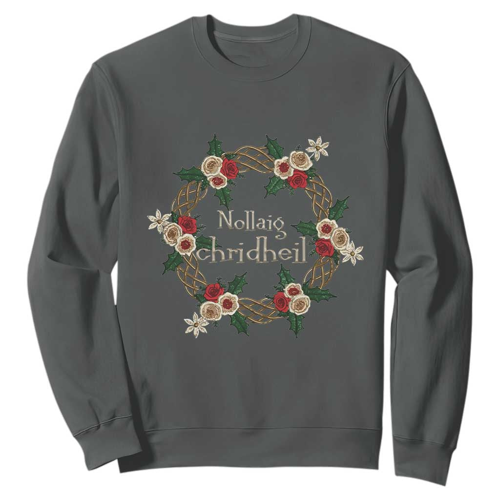 Scottish Celtic Christmas Nollaig Chridheil Sweatshirt Xmas Wreath TS11 Dark Heather Print Your Wear