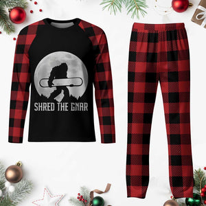 Funny Bigfoot Snowboarding Plaid Pajama Set Shred The Gnar Moon Snowboard TS11 Buffalo Plaid Print Your Wear