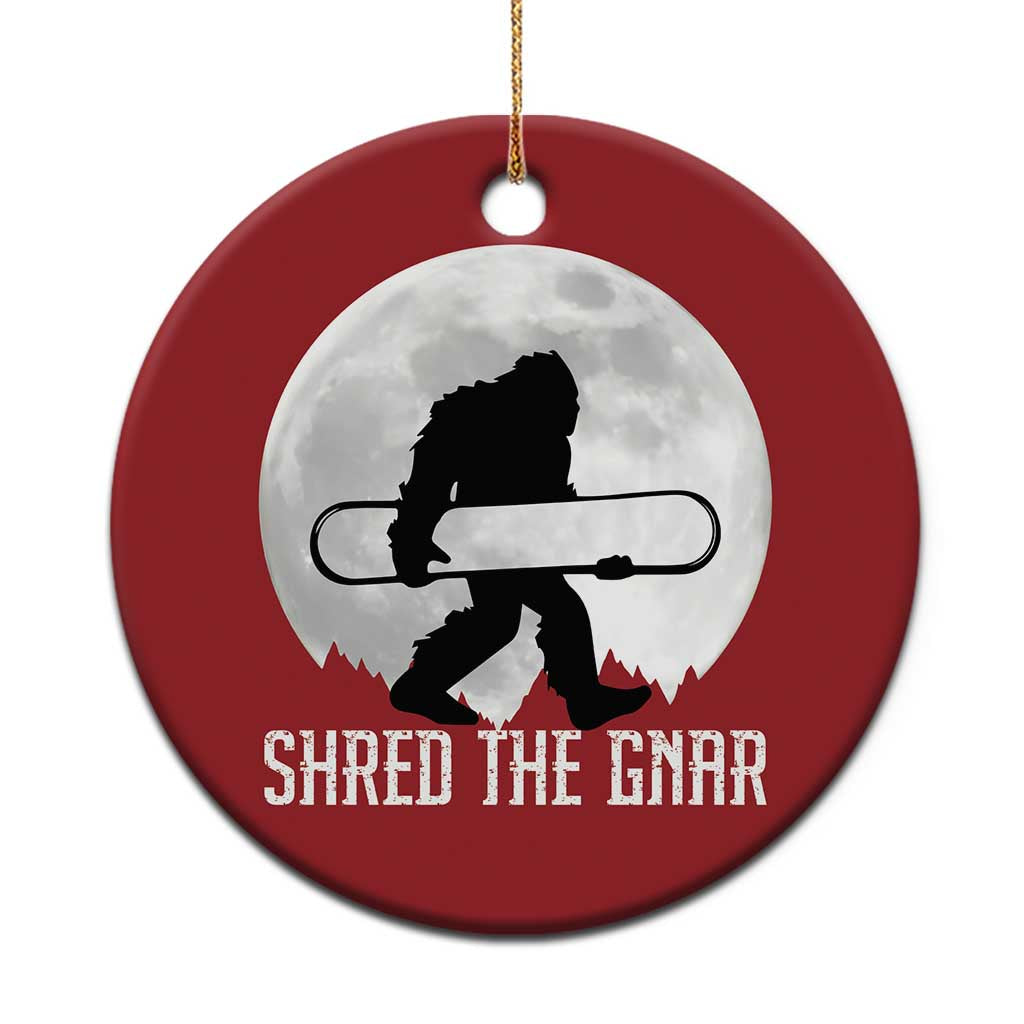 Funny Bigfoot Snowboarding Christmas Ornament Shred The Gnar Moon Snowboard TS11 Print Your Wear